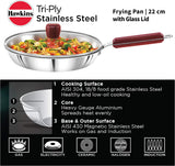HAWKINS 22CM TRI-PLY STAINLESS STEEL FRYING PAN WITH GLASS LID (SSF22G)