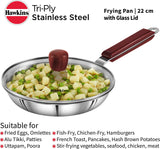 HAWKINS 22CM TRI-PLY STAINLESS STEEL FRYING PAN WITH GLASS LID (SSF22G)