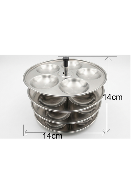 Stainless steel serving tray with compartments and dimensions on a white background