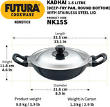 HAWKIN NON-STICK 1.5L KADHAI WITH LID (NK15S)