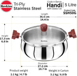 HAWKIN  TRI-PLY  HANDI WITH GLASS LID 5L(SSH50G)
