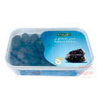 Container of Barari Safawi Dates with a blue label on a white background