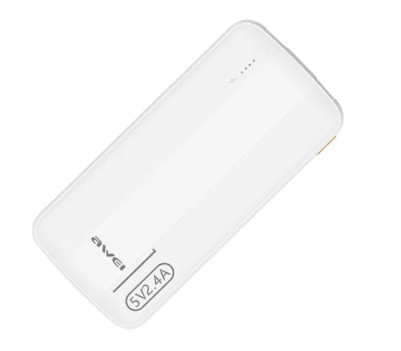 White power bank with 'awei' branding on a white background