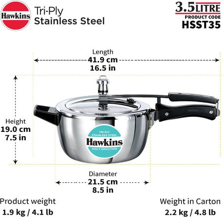 HAWKINS PRESSURE COOKER STAINLESS STEEL TRI-PLY 3.5L (HSST35)