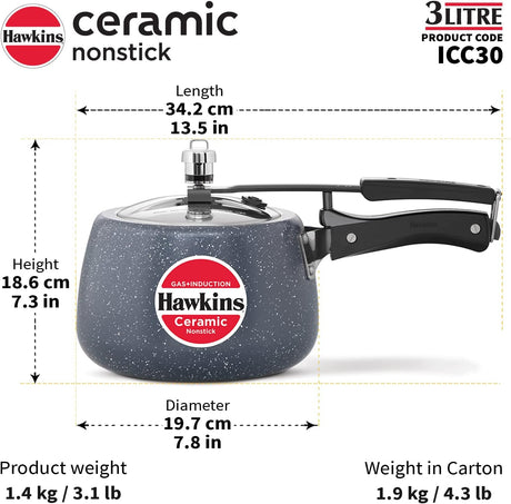 HAWKINS PRESSURE COOKER NONSTICK CERAMIC 3L  (ICC30)
