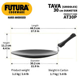 HAWKINS FUTURA HARD-ANODISED TAWA WITH PLASTIC HANDLE 30CM (AT30P)