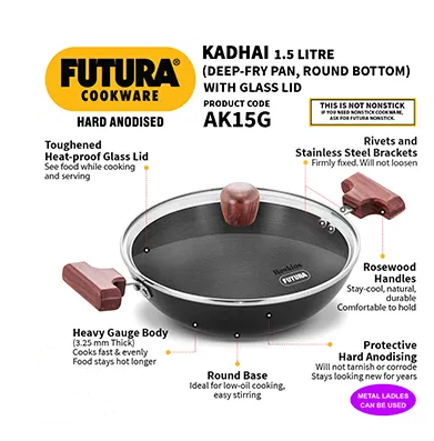 HAWKINS FUTURA  DEEP FRY PAN WITH GLASS LID 1.5L (AK15G)