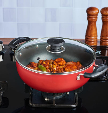 VINOD NONSTICK INDUCTION DEEP KADAI WITH LID 28CM (IZNKL28)
