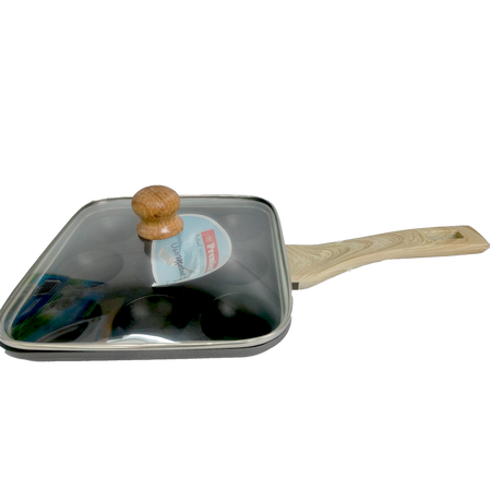 PREMIER ALUMINIUM  NON-STICK ASTRAL PANIYARA PAN  WITH GLASS LID - 9 CAVITY (190093)
