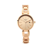 Titan ragaRose gold watch with a white background