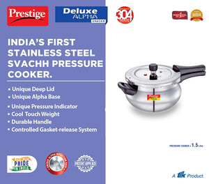 "PRESTIGE" DELUXE ALPHA SVACHH STAINLESS STEEL PRESSURE COOKER 1.5L