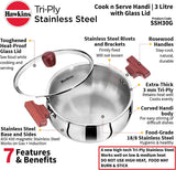 HAWKINS 3L TRI-PLY COOK-N-SERVE HANDLE WITH GLASS LID (SSH30G)
