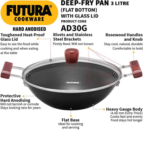 HAWKINS 3L FUTURA HARD ANODISED  DEEP FRY PAN WITH LID (AD30G)