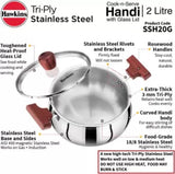 HAWKINS 2L TRI-PLY STAINLESS STEEL HANDI WITH GLASS LID (SSH20G)