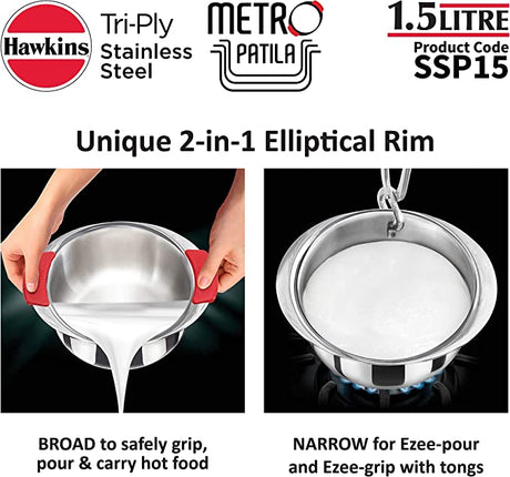 HAWKIN 1.5L TRI-PLY STAINLESS STEEL METRO PATILA (SSP15)