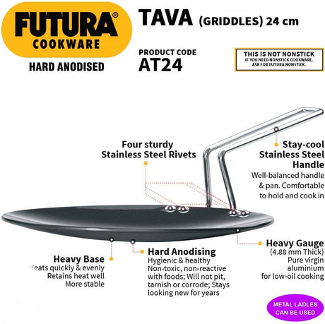 HAWKINS HARD ANODISED TAVA 24CM 4.88MM (AT24)