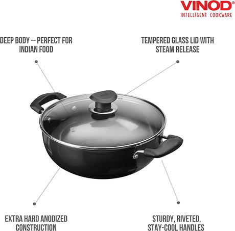 VINOD HARD ANODISED INDUCTION KADAI WITH LID 28CM (IHADK-28)